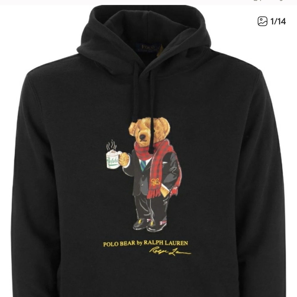 NET Ralph Lauren Black Hoodie with Bear Graphic